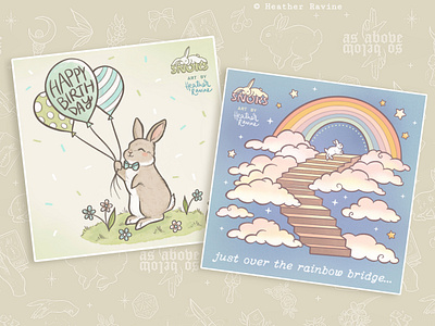 Bunny Themed Card Designs animal rescue support balloons birthday birthday card bunnies charity collaboration e cards greetings card illustration procreate rabbit themed rabbits rainbow bridge sympathy card