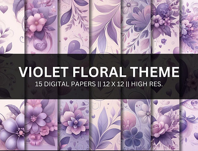 Violet Digital Paper Set Valentine's Day Floral Digital Paper background branding creative market design dribbble graphic design illustration papers patterns