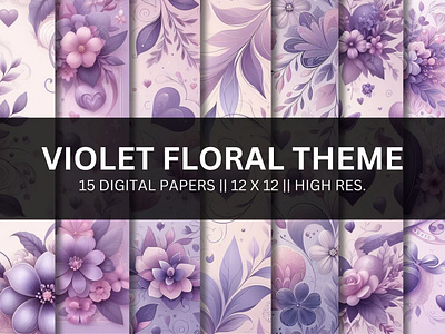 Violet Digital Paper Set Valentine's Day Floral Digital Paper background branding creative market design dribbble graphic design illustration papers patterns