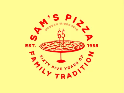 Sam's Pizza Anniversary Merch branding typography