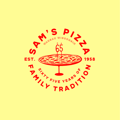 Sam's Pizza Anniversary Merch branding typography