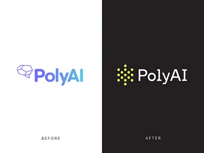 PolyAI Before + After b2b b2b branding b2b tech before and after brand design brand identity branding branding agency focus lab logo design logomark visual identity