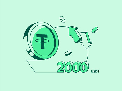Buy Tether and win bitcoin blockchain branding coin design exchange green illustration tether ui