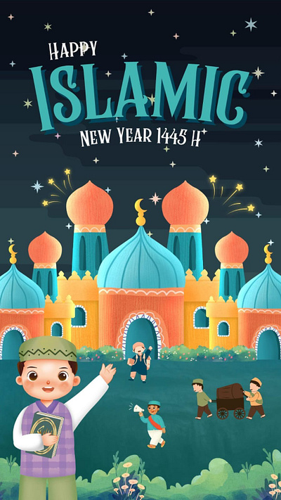 Happy Islamic New Year 1445 H design illustration