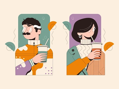 Boba 2 boba branding design drinking fashion graphic design icon illustration line man minimal person retro simple ui woman