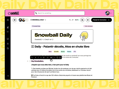 Snowball - Newsletter Editor app back office btob content creation edition editor emailing neobrutalism neubrutalism newsletter product design text text edition ui