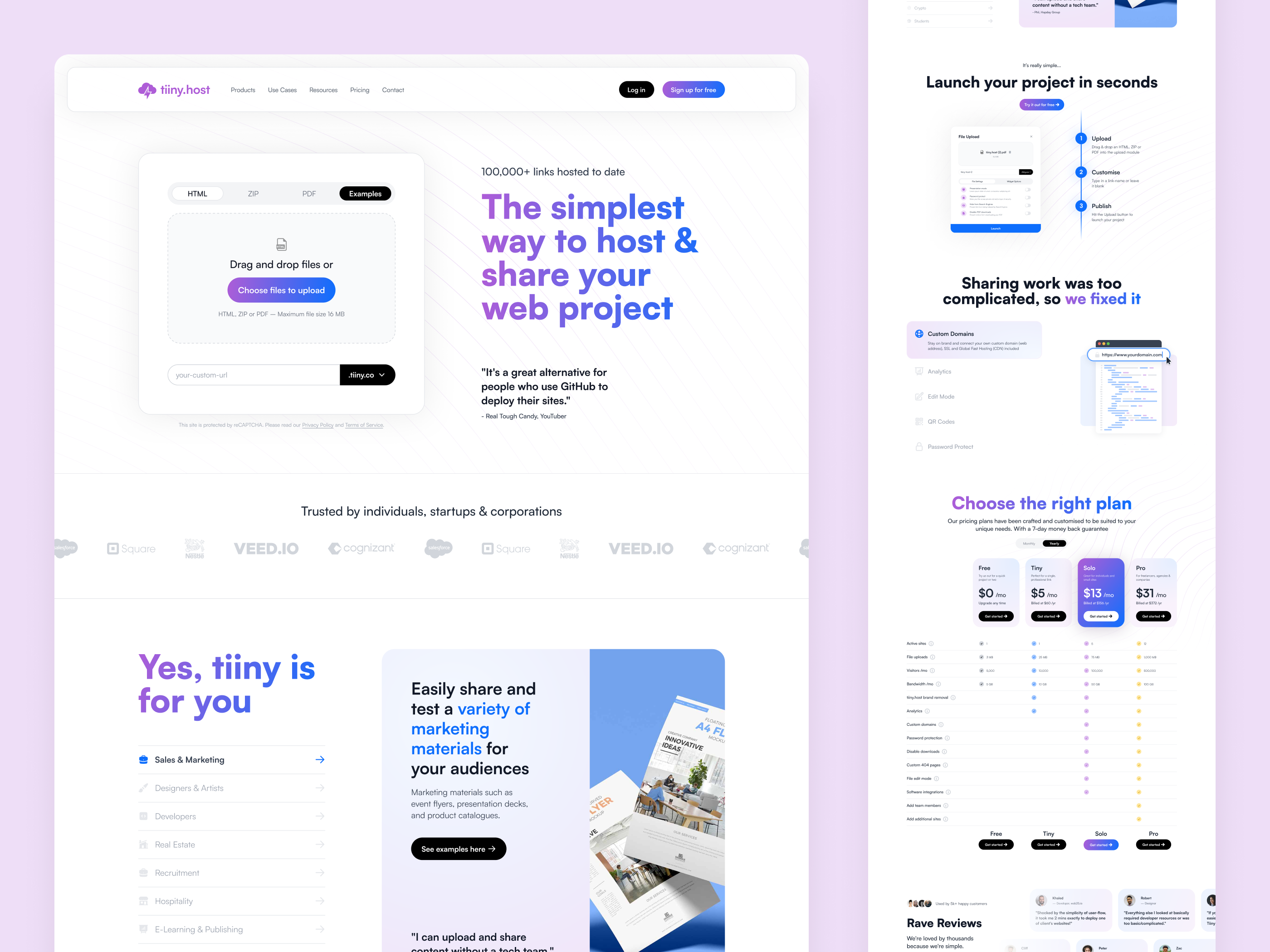 Tiiny Host | Website case study file sharing homepage hosting pricing reviews testimonials ui upload ux website