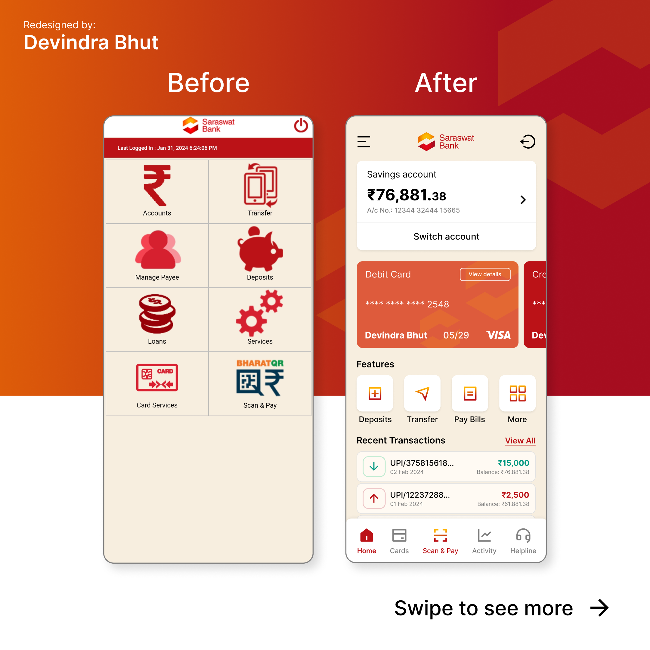 Case Study: Saraswat Bank App Redesign by Devindra Bhut on Dribbble