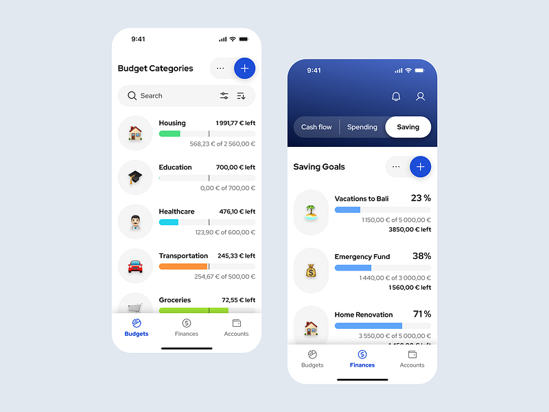 Budget Categories & Saving Goals app bank budget chart design digital fintech mobile money savings ui ui design uiux ux