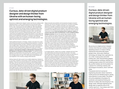 My story | Portfolio website about page article body text creativesolutions designprocess designtrends dmitry sergushkin fontdesign headline image mobiledesign mobileportfolio mobileui portfolio sergushkin story text typography uxuidesign visualdesign