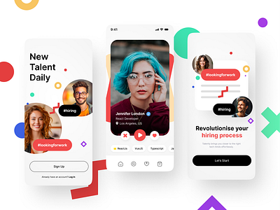 Talently - Social Talent Network app clean design minimalist mobile swipe talent ui design ux design video