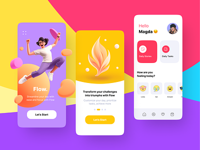 Flow - Personal Development Mobile App app clean color theory colorful growth meditation mobile mobile app personal development personal growth task management ui design ux design