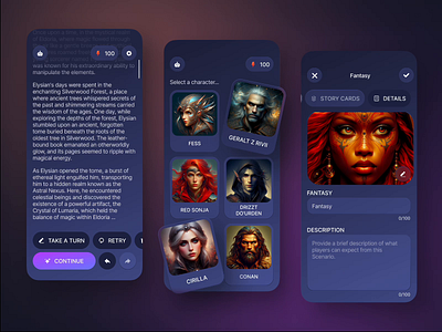 AI Fantasy Storyteller UI/UX, Mobile App ai ai game animation fantasy game design mobile app storyteller ui uiux ux