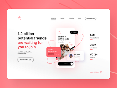 Tango - Live Streaming Social Network app clean friends landing landing page love made with love minimalistic modern network social social network superb ui design ux design web