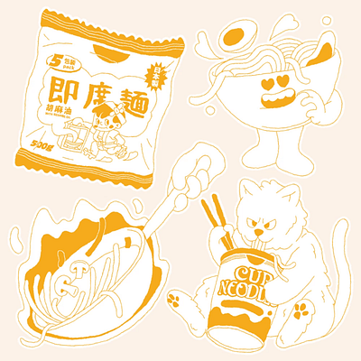 Noodles 🍜 2d agency animation character cute dessin doodle drawing food illustrateur illustration illustrator kawai line ramen restaurant strickers vector