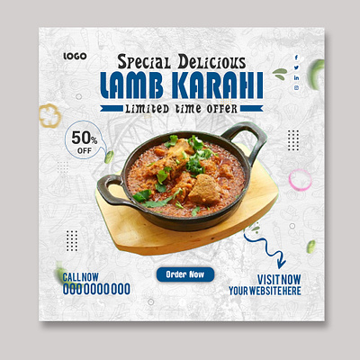 SOCIAL MEDIA POST DESIGN, LAMB KARAHI banner design chicken karahi cooking food food design foodlover lamb karahi restaurant social media social media design
