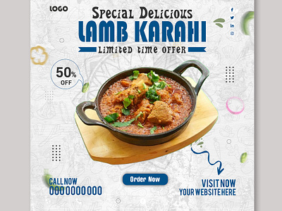 SOCIAL MEDIA POST DESIGN, LAMB KARAHI banner design chicken karahi cooking food food design foodlover lamb karahi restaurant social media social media design