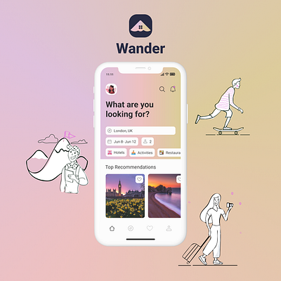 Travel Mobile App design- Wander . . . . . appdesign figma graphic design illustration ui uiux