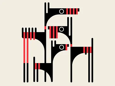 DOG PARK abstract bauhaus black design dog dogs geometric illustration messymod minimalism modernism red trufcreative vector