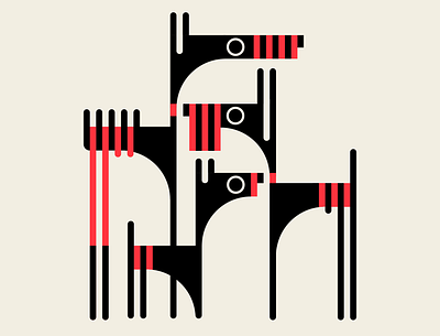 DOG PARK abstract bauhaus black design dog dogs geometric illustration messymod minimalism modernism red trufcreative vector