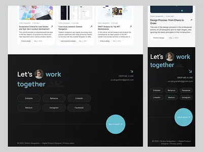 Footer design avatar button css dark design digital design digital product designer email html interaction mobile mobiledesign mobileui mobileux portfolio responsive sergushkin social typography website