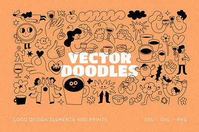 Vector doodles, logo design elements branding chocolate coffee design doodle espresso grain house icon illustration poster print specialty to go trendy vector