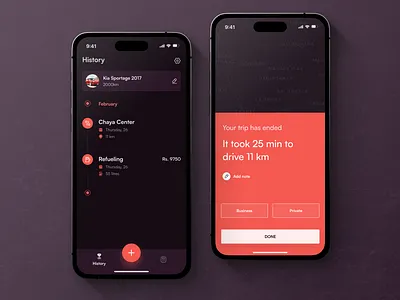 MileTrack- Mileage Tracker App app dark design interface map mileage mileagetrackerapp minimal mobile mobiledesign navigation product design productd tracker trip typography ui uiux ux work