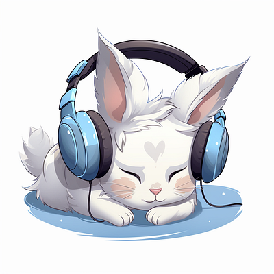 Sleeping Bunny With Headphone Vector Make with Midjourney (AI) 3d animation branding bunnies bunny custom shirt design custom t shirt design graphic design logo motion graphics typography t shirt design ui vector vectorart vectors