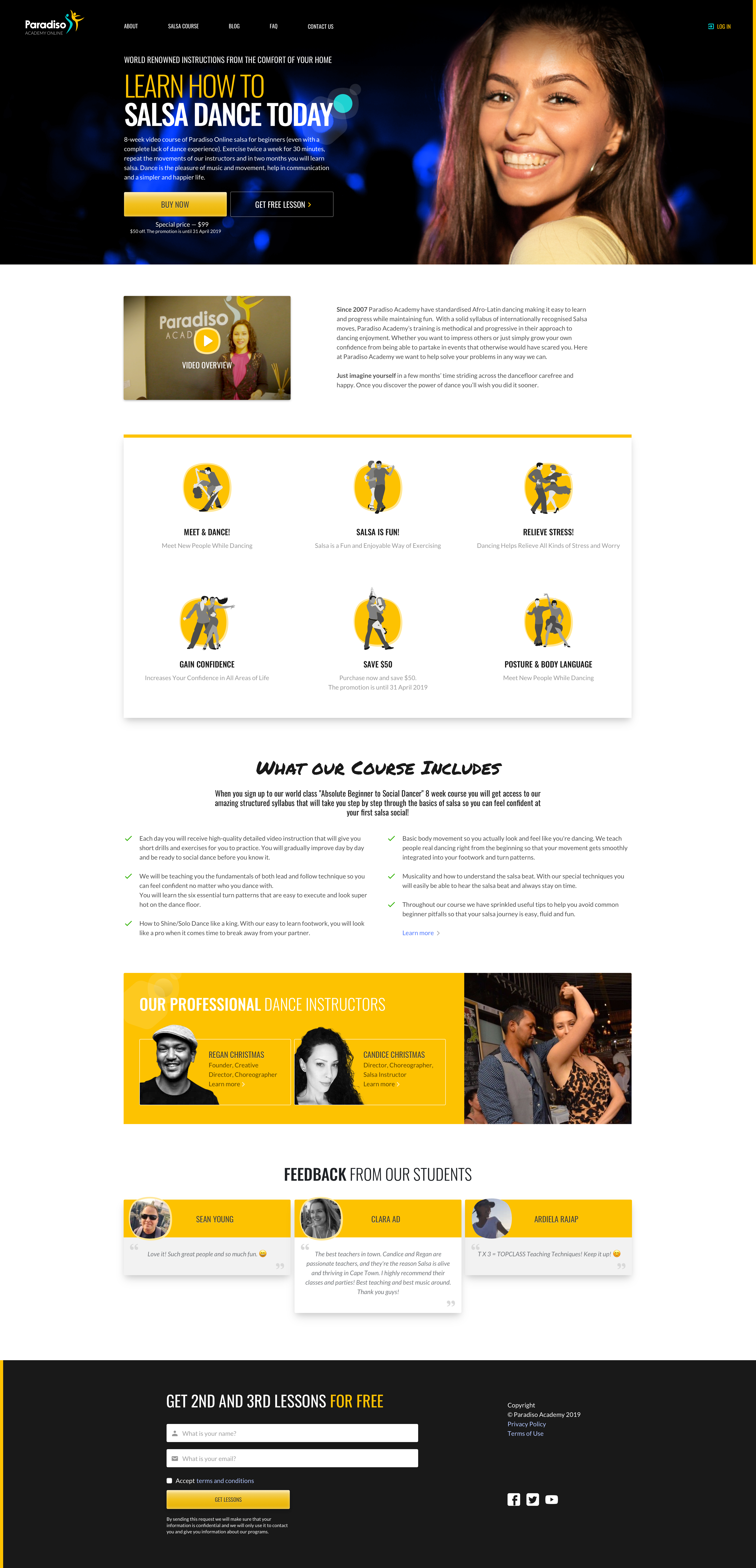 Paradiso Salsa Academy edtech ui web design