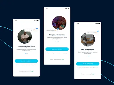 Wowzi: Onboarding screens animation blue branding content creation creator design graphic design influencer influencer marketing log in login onboarding sign in sign up ui ui design ux ux design walkthroughs