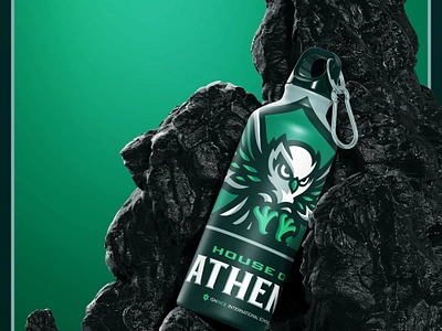 Owl Sports Logo Bottle Design bottle bottle design branding dasedesigns emerald green esports france green illustration isn nice logo mascot mascot logo nice france owl owls sports logo water bottle