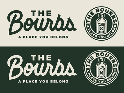 The Bourbs - Bourbon Club Logo badge design bottle bourbon branding club logo script spirits whiskey whisky