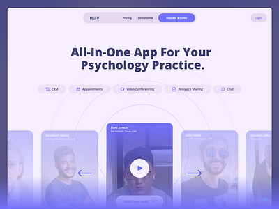 HJ&V - Psychology clinic operations app | Hero section concept healthcare hero landing page product design purple ui web design