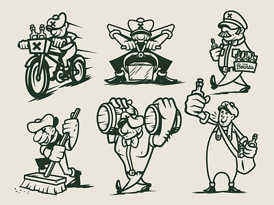 The Bourbs - Bourbon Club Character Assests barrel bicycle bottle bourbon branding cartoon character character design delivery design assets ice paperboy rye whiskey whisky