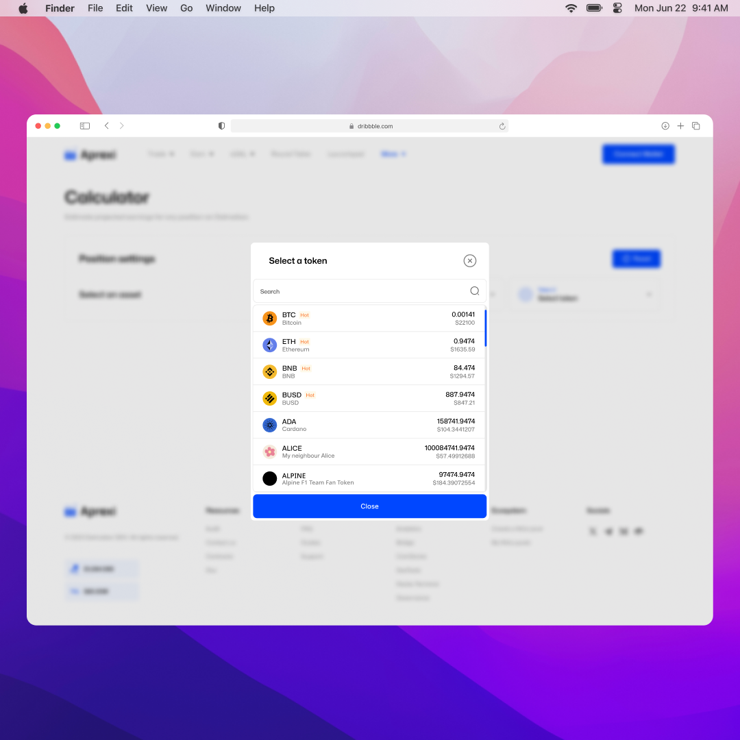 Select a token page branding ui web design website