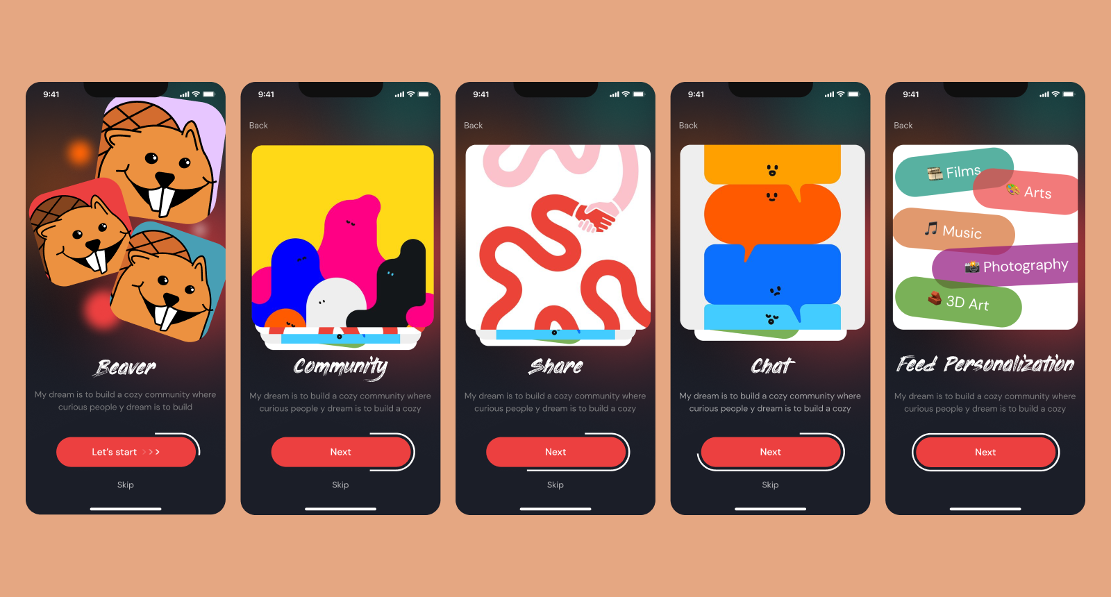 Beaver - Social Networking App animation app branding design graphic design illustration instagram post login logo logotype motion graphics networking app onboarding sign up social media app subscribe page subscribe to newsletter ui ux ux webdesign