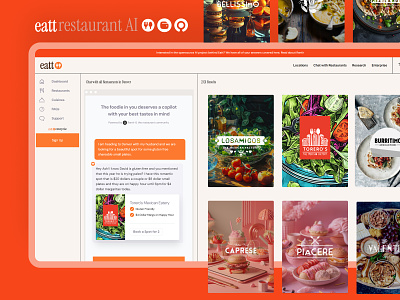 Let's Welcome Eatt.ai --> your food copilot ai bold branding cards chat chat ui dashboard directory food landing page restaurants ui website