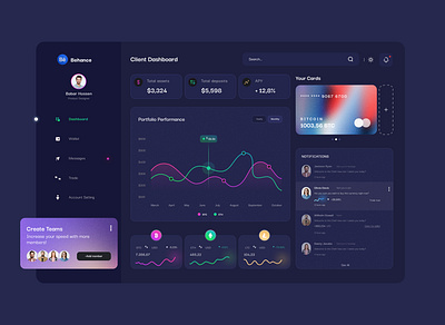 Crypto Investment Dashboard Dark UI app design banking ui bitcoin crypto dark theme dashboard dashboard ui dashboard ux nft ui ux