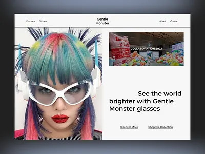 Home screen of the Gentle Monster eyewear store branding design home scren ui ux web design