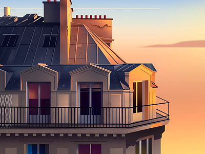 balcon city illustration landscape paris retro