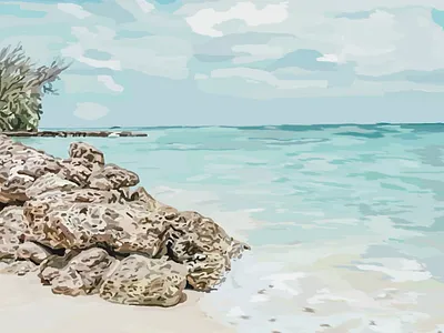 Pastel Beach Art art cover design digital art illustration lanscape modern motion graphics nature ocean pastel poster print procreate realism sea wall art