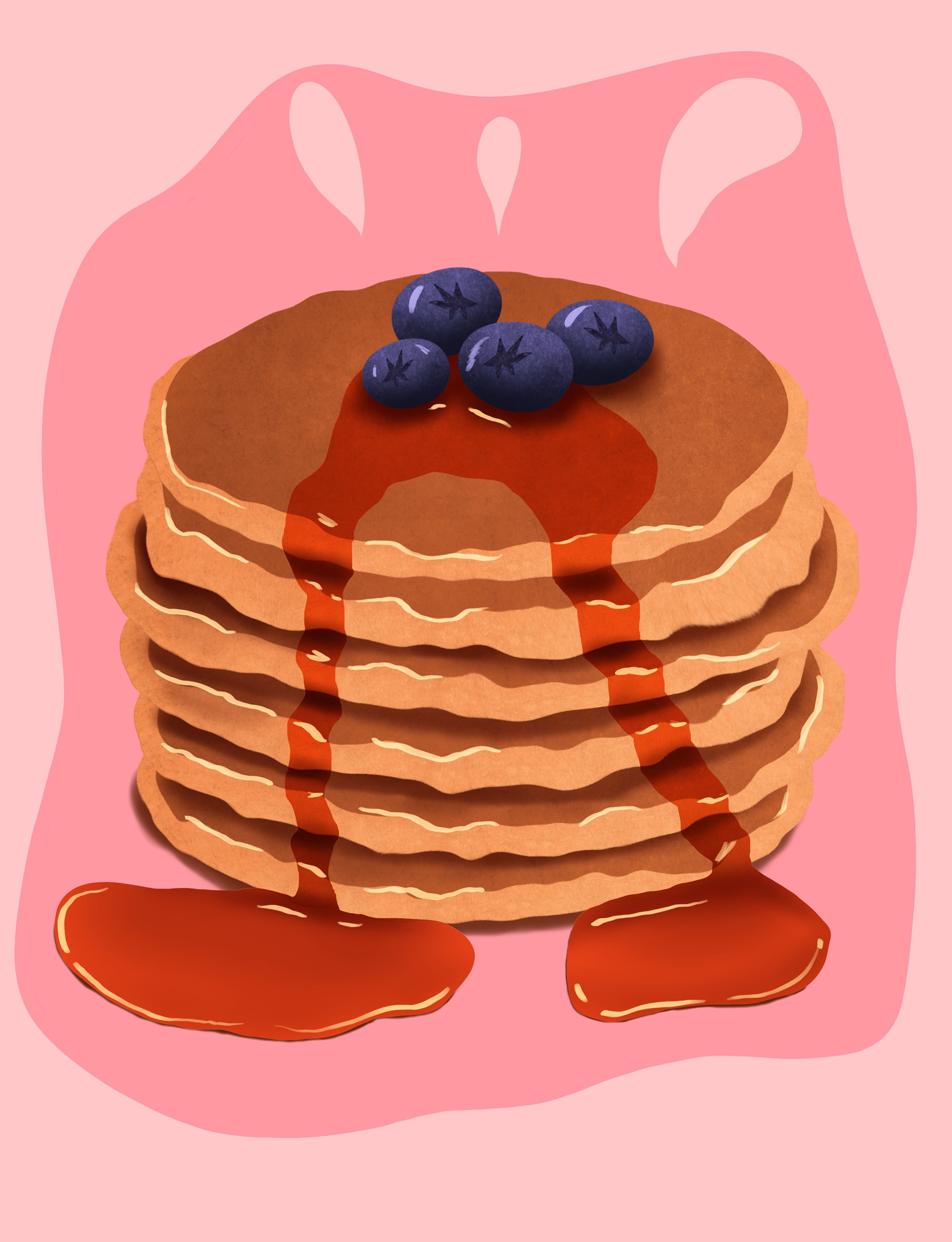 Pancake stack with maple syrup and blue berries. american food art branding cartoon children design dessert digital art food graphic design illustration lifestyle meal pancake poster print procreate sweet food vector