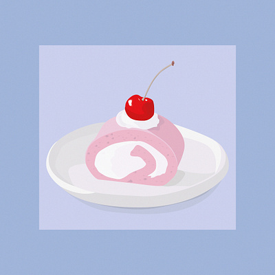 Pink cream roll with cherry. Korean dessert. asian food branding cake cartoon design dessert digital digital art food graphic design illustration korean meal modern poster print sweet ui vector