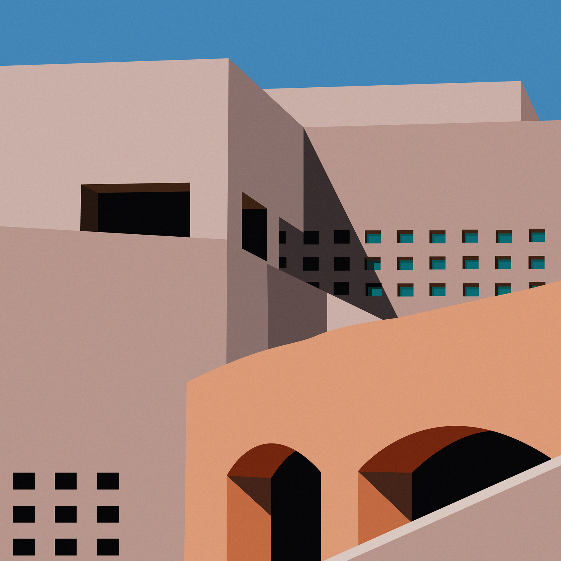 Geometric building. Abstract architecture. abstract architecture building city design digital art district downtown futuristic geometric graphic design illustration modern poster retro vector