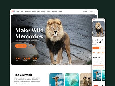 Brookfield Zoo | Responsive Wed Design animals landing page lion responsive responsive website website zoo