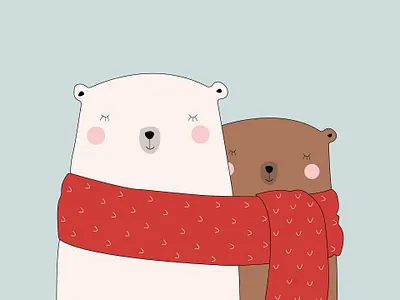 Winter Teddy. Two cute bears. art bear branding cartoon children design digital art graphic design illustration kids modern motion graphics pastel print teddy vector