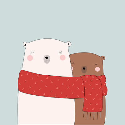 Winter Teddy. Two cute bears. art bear branding cartoon children design digital art graphic design illustration kids modern motion graphics pastel print teddy vector