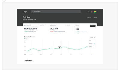 Earning And Referrals Dashboard Design chart dashboard design earning month table ui ux design