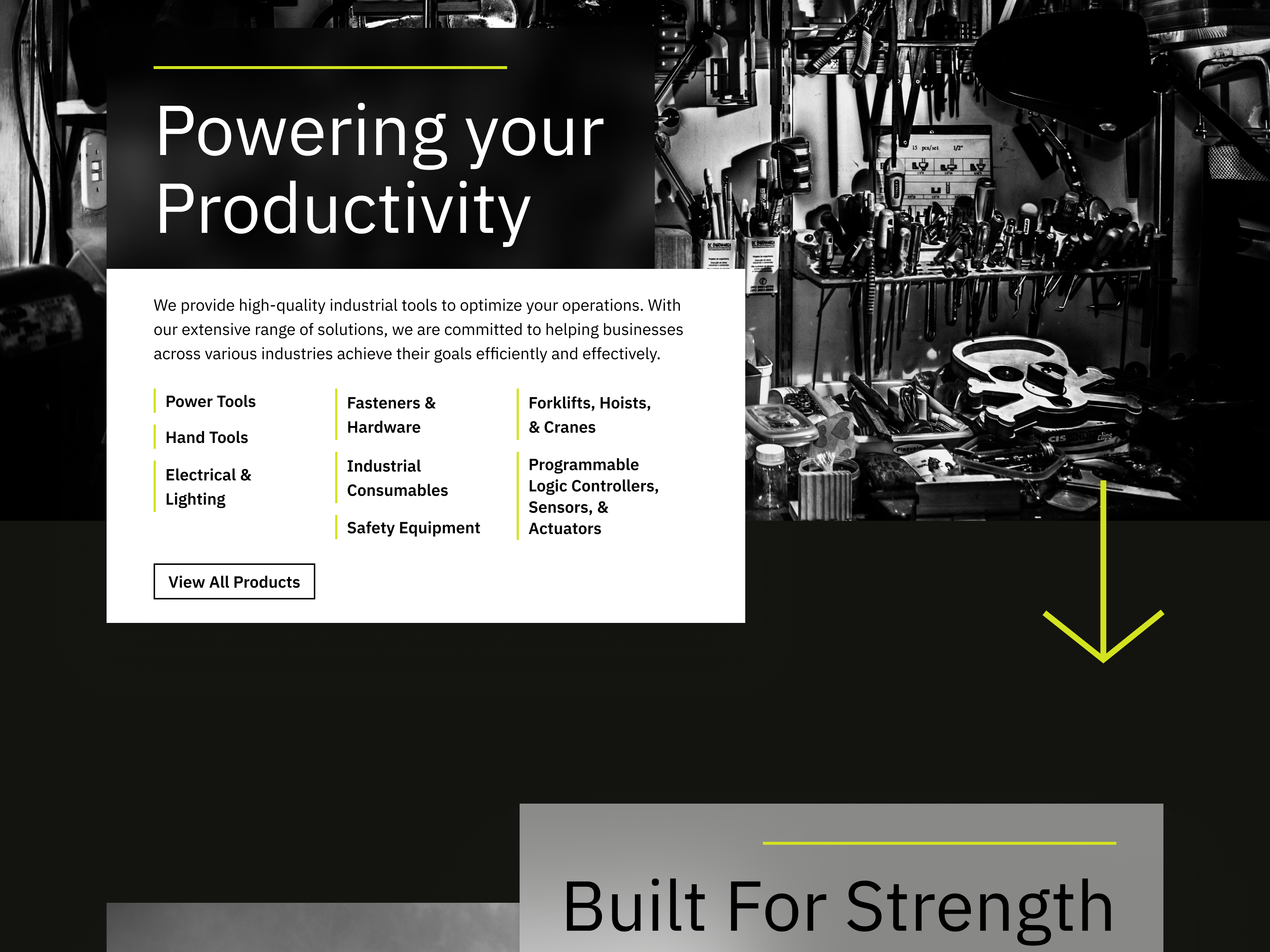 Industrial Tools Company Marketing Site Concept ai chat gpt chatgpt marketing site shiftnudge