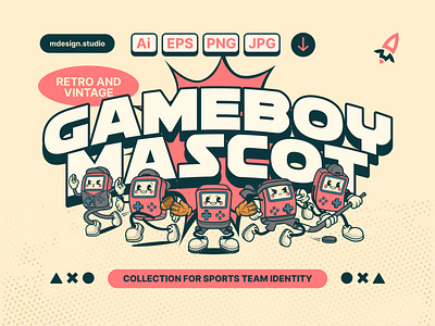 GameBoy Mascot Cartoon Character brand cartoon character clothes gameboy illustration mascot nitendo retro sticker vintage